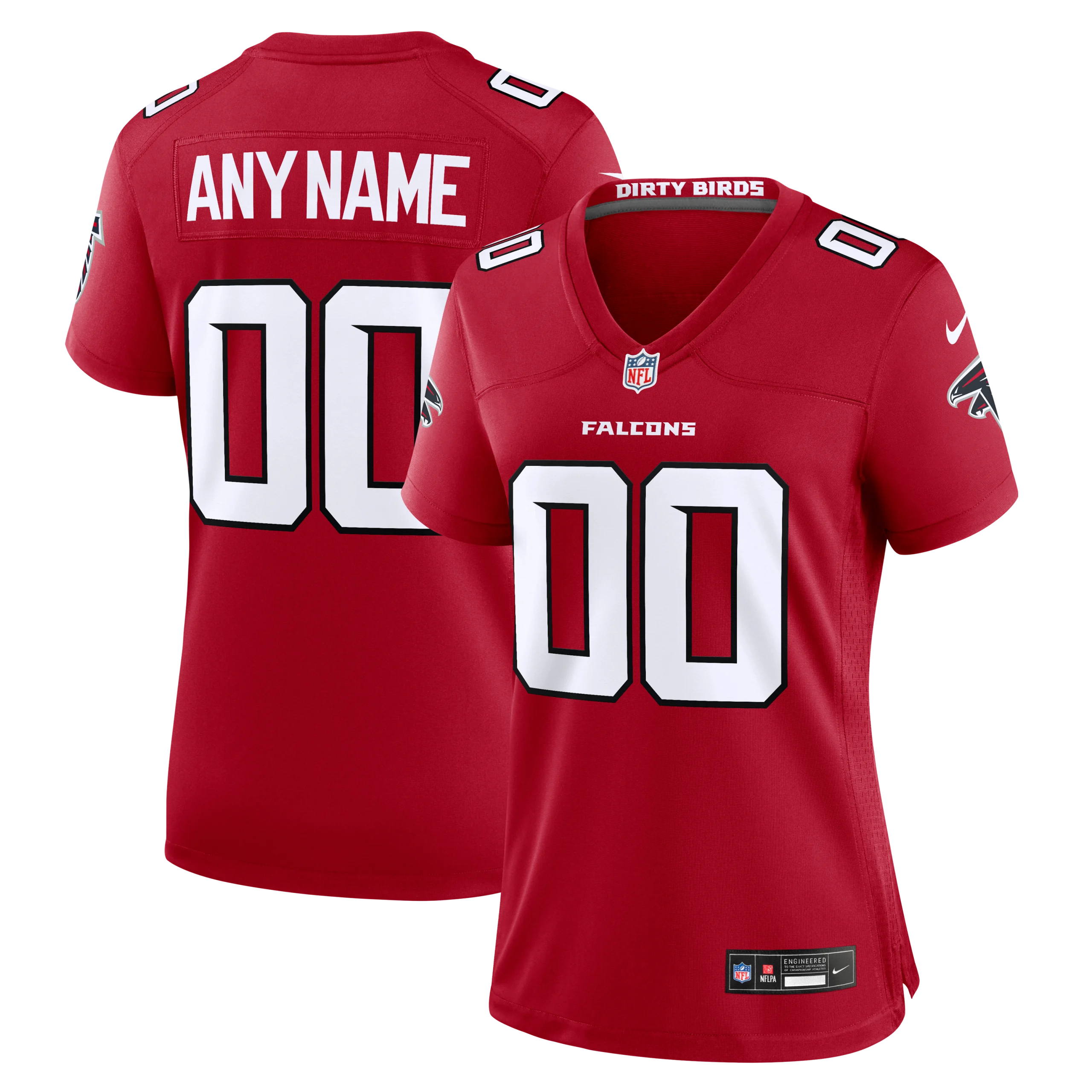 Women's Atlanta Falcons custom jersey in red and white.