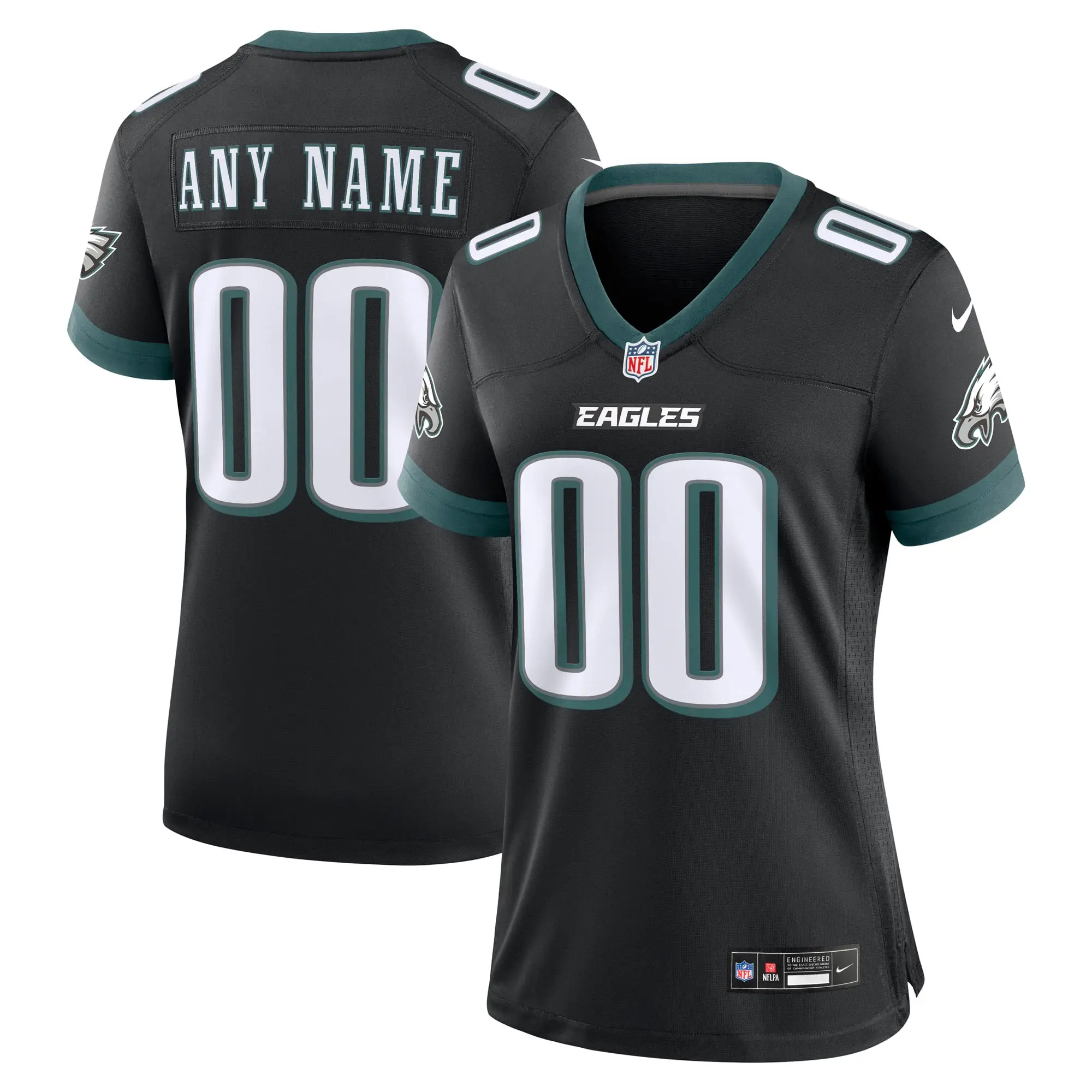 Women's Philadelphia Eagles Jersey by Nike in black with green trim.